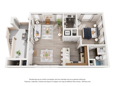 Floor plan for 1 bed, 1 bath, 839 sqft